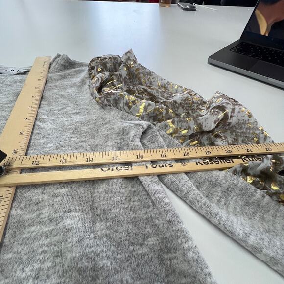 THML Top Womens Small Gray Ruched Sheer Gold Long Sleeve Pullover Top - Picture 8 of 8